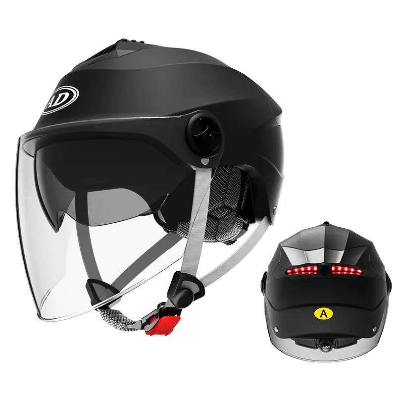 818 LED sikkerhedsbaglygte Half Face Motorcykel Hjelm Dobbelt Visir Hjelm