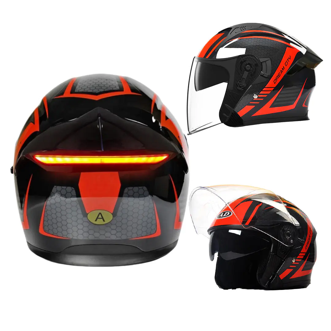 K5 LED Intelligence Safety Baglygte Motorcykelhjelm DOT-certificeret Open Face-hjelm
